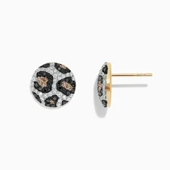 Earrings|BH Multi 14K Yellow Gold Espresso, Black and White Diamond Earrings, 0.94 TCW