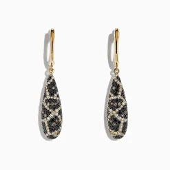 Earrings|BH Multi 14K Yellow Gold Espresso, Black and White Diamond Earrings, 1.26 TCW