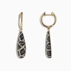 Earrings|BH Multi 14K Yellow Gold Espresso, Black and White Diamond Earrings, 1.26 TCW