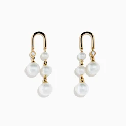 Earrings|Effy Jewelry 14K Yellow Gold Fresh Water Pearl and Diamond Drop Earrings