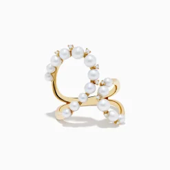 Rings|Effy Jewelry 14K Yellow Gold Fresh Water Pearl and Diamond Open Loop Shank Ring