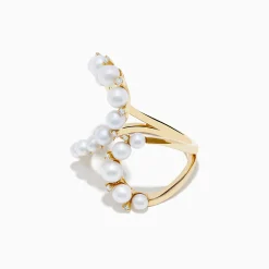 Rings|Effy Jewelry 14K Yellow Gold Fresh Water Pearl and Diamond Open Loop Shank Ring