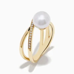 Rings|Effy Jewelry 14K Yellow Gold Fresh Water Pearl and Diamond Crossover Ring