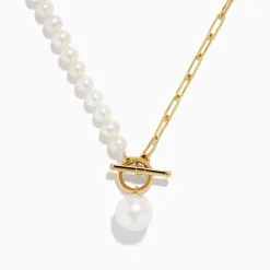 Necklaces & Pendants|Effy Jewelry 14K Yellow Gold Fresh Water Pearl u0026 Paperclip Chain Necklace