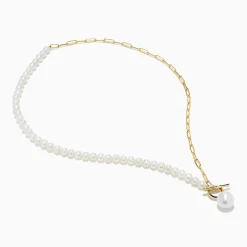 Necklaces & Pendants|Effy Jewelry 14K Yellow Gold Fresh Water Pearl u0026 Paperclip Chain Necklace