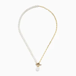 Necklaces & Pendants|Effy Jewelry 14K Yellow Gold Fresh Water Pearl u0026 Paperclip Chain Necklace