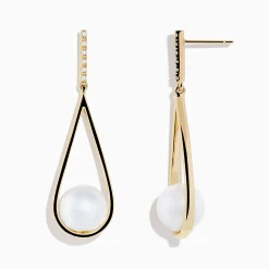 Earrings|Effy Jewelry 14K Yellow Gold Fresh Water Pearl and Diamond Drop Earrings