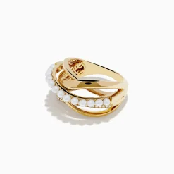 Rings|Effy Jewelry 14K Yellow Gold Fresh Water Pearl and Diamond Criss Cross Ring