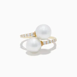 Rings|Effy Jewelry 14K Yellow Gold Fresh Water Pearl and Diamond Bypass Ring
