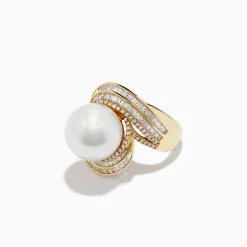 Rings|Effy Jewelry 14K Yellow Gold Fresh Water Pearl and Diamond Statement Ring