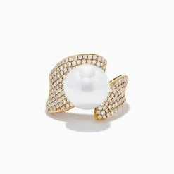 Rings|Effy Jewelry 14K Yellow Gold Fresh Water Pearl and Diamond Statement Ring