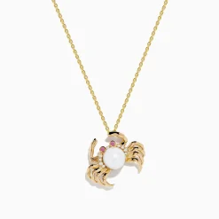 Necklaces & Pendants|Effy Jewelry 14K Yellow Gold Freshwater Pearl, Pink Sapphire and Diamond Crab Pendant
