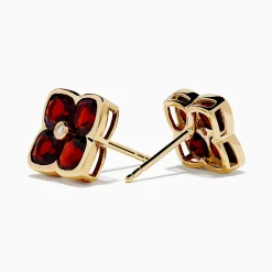 Earrings|Effy Jewelry 14K Yellow Gold Garnet and Diamond Earrings