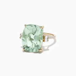 Rings|BH Multi 14K Yellow Gold Green Amethyst and Diamond Cocktail Ring, 10.51 TCW