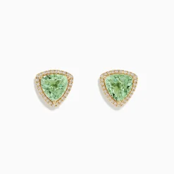 Earrings|BH Multi 14K Yellow Gold Green Amethyst and Diamond Earrings