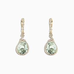 Earrings|Effy Jewelry 14K Yellow Gold Green Amethyst and Diamond Drop Earrings, 7.03 TCW