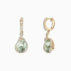 Earrings|Effy Jewelry 14K Yellow Gold Green Amethyst and Diamond Drop Earrings, 7.03 TCW