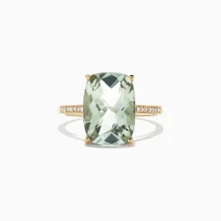 Rings|Effy Jewelry 14K Yellow Gold Green Amethyst and Diamond Cocktail Ring