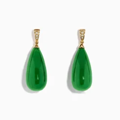 Earrings|Effy Jewelry 14K Yellow Gold Green Jade and Diamond Drop Earrings