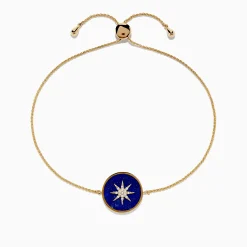Bracelets|Effy Jewelry 14K Yellow Gold Lapis and Diamond Compass Bolo Bracelet
