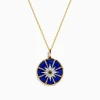 Necklaces & Pendants|Effy Jewelry 14K Yellow Gold Lapis, White and Black Diamond Compass Pendant