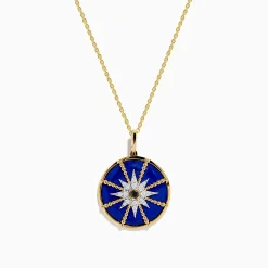 Necklaces & Pendants|Effy Jewelry 14K Yellow Gold Lapis, White and Black Diamond Compass Pendant
