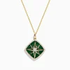 Necklaces & Pendants|Effy Jewelry 14K Yellow Gold Malachite and Diamond Compass Pendant