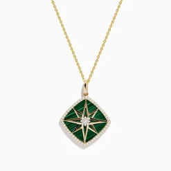 Necklaces & Pendants|Effy Jewelry 14K Yellow Gold Malachite and Diamond Compass Pendant