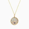 Necklaces & Pendants|Effy Jewelry 14K Yellow Gold Mother Of Pearl, Diamond and Sapphire Evil Eye Pendant