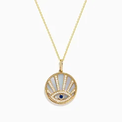 Necklaces & Pendants|Effy Jewelry 14K Yellow Gold Mother Of Pearl, Diamond and Sapphire Evil Eye Pendant