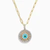 Necklaces & Pendants|Effy Jewelry 14K Yellow Gold Mother Of Pearl, Turquoise and Diamond Evil Eye Pendant