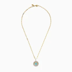 Necklaces & Pendants|Effy Jewelry 14K Yellow Gold Mother Of Pearl, Turquoise and Diamond Evil Eye Pendant