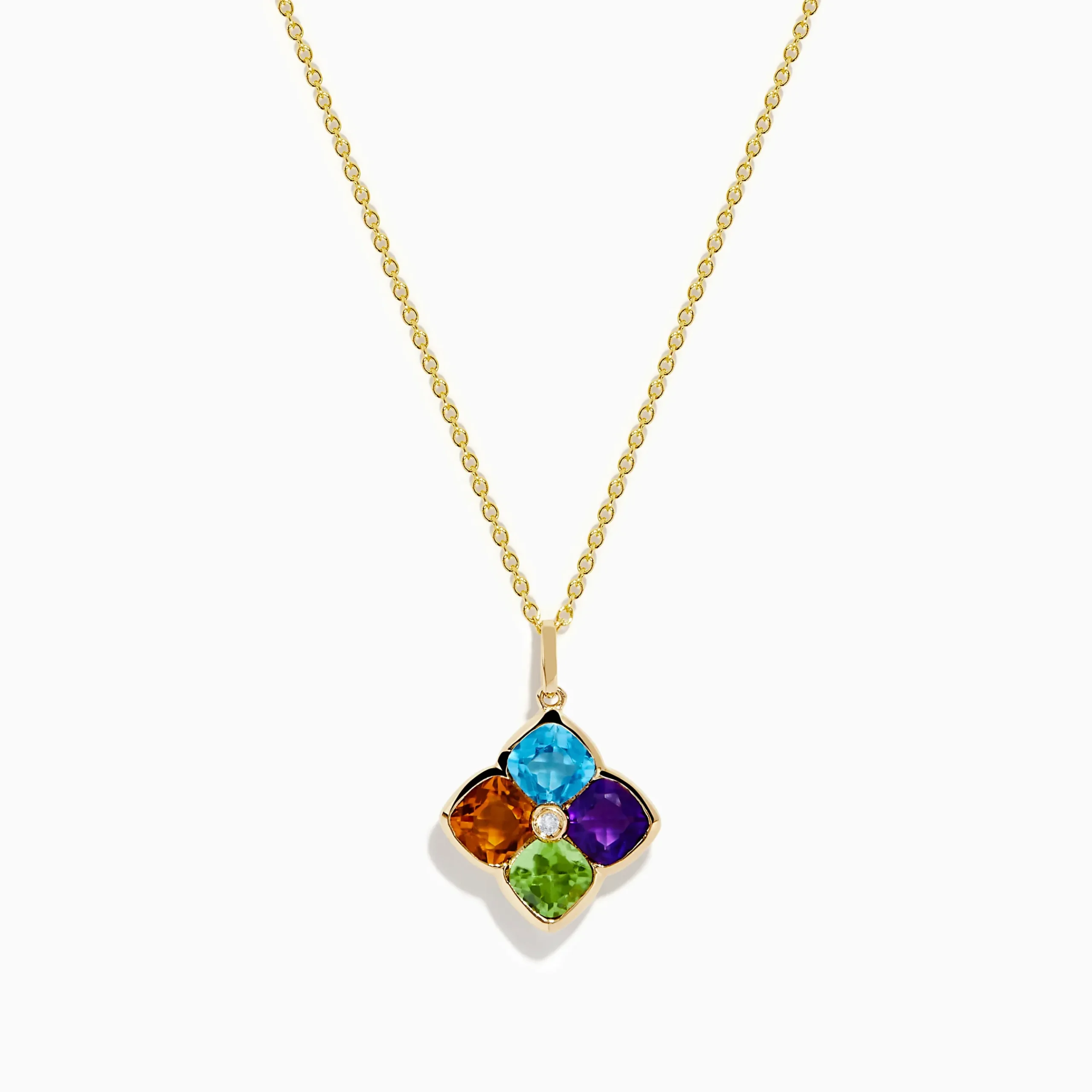 Necklaces & Pendants|Effy Jewelry 14K Yellow Gold Multi Color Gemstone and Diamond Pendant