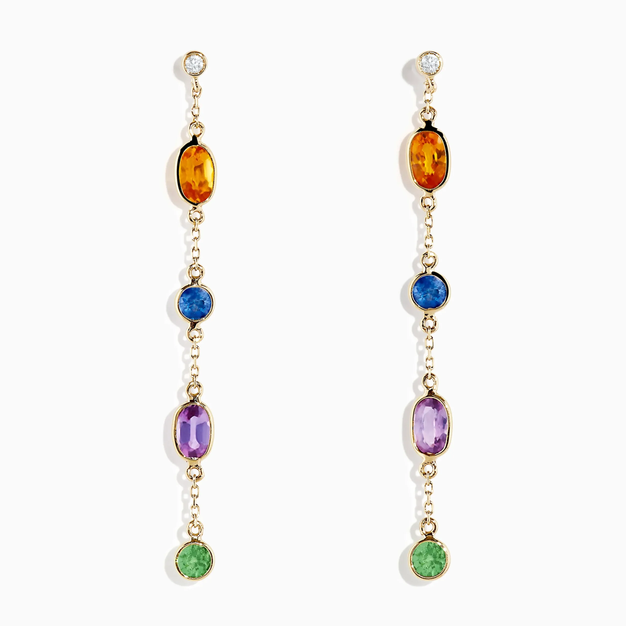 Earrings|Effy Jewelry 14K Yellow Gold Multi Color Sapphire and Diamond Station Earrings