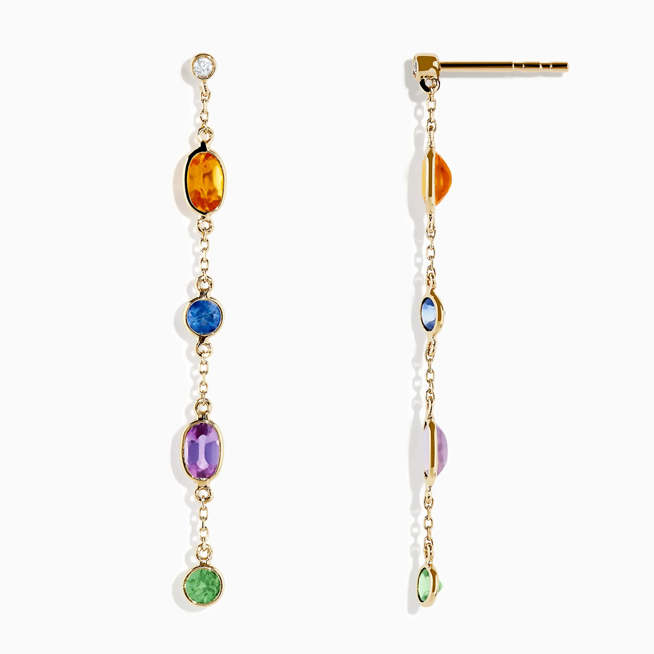Earrings|Effy Jewelry 14K Yellow Gold Multi Color Sapphire and Diamond Station Earrings