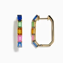 Earrings|Effy Jewelry 14K Yellow Gold Multi Color Sapphire Huggie Earrings
