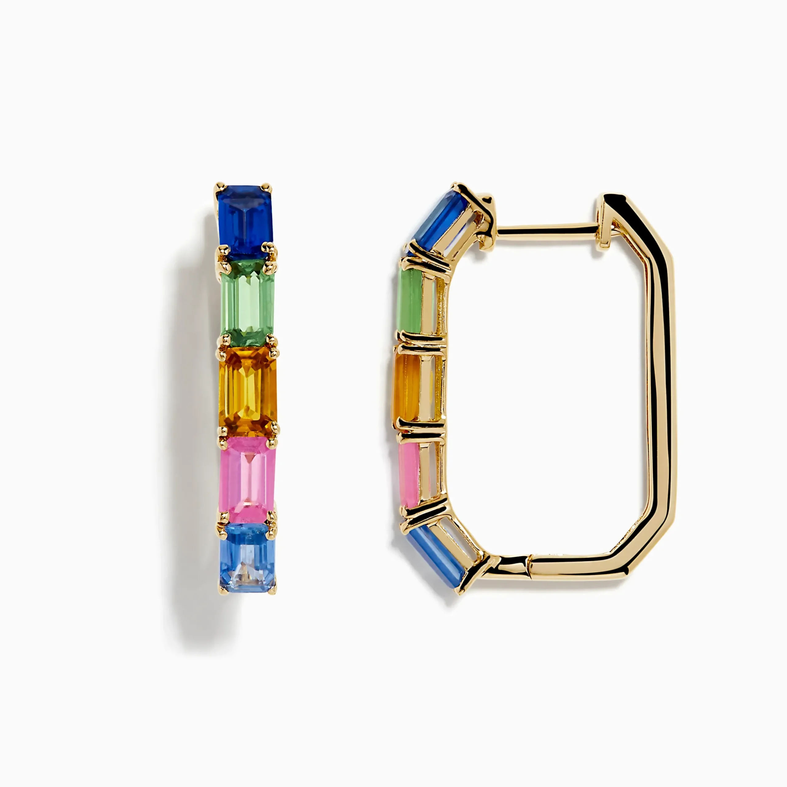 Earrings|Effy Jewelry 14K Yellow Gold Multi Color Sapphire Huggie Earrings