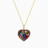 Necklaces & Pendants|Effy Jewelry 14K Yellow Gold Multi Color Sapphire, White and Brown Diamond Heart Pendant
