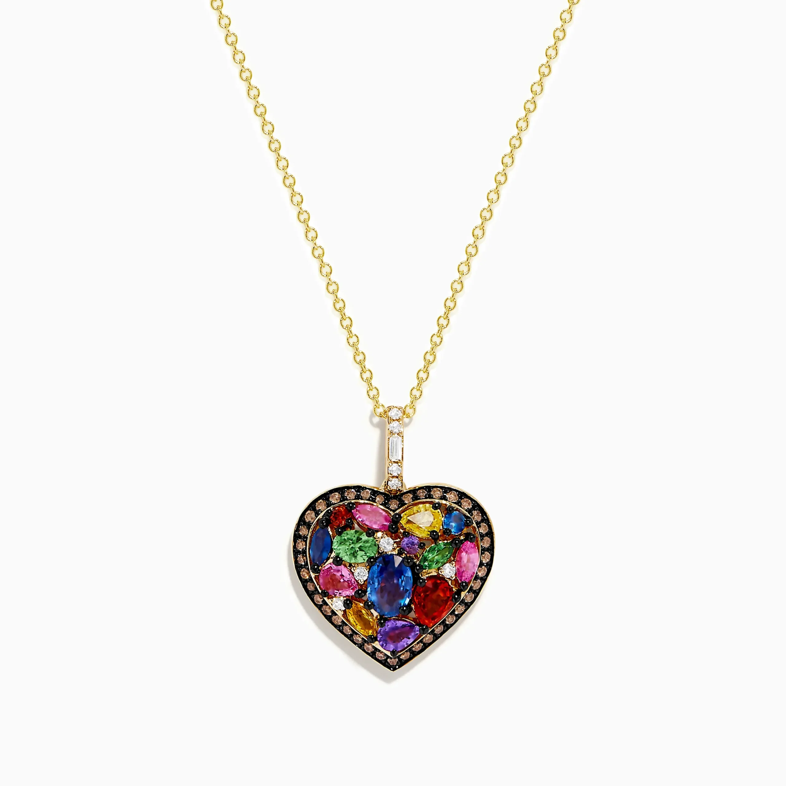 Necklaces & Pendants|Effy Jewelry 14K Yellow Gold Multi Color Sapphire, White and Brown Diamond Heart Pendant
