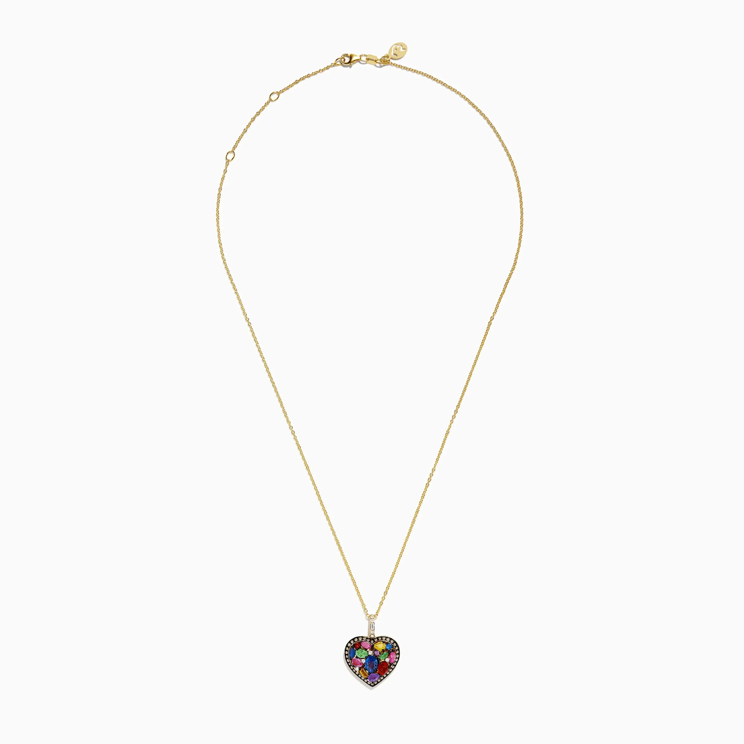 Necklaces & Pendants|Effy Jewelry 14K Yellow Gold Multi Color Sapphire, White and Brown Diamond Heart Pendant