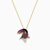 Necklaces & Pendants|Effy Jewelry 14K Yellow Gold Multi Color Sapphire Black Agate and Diamond Parrot Pendant