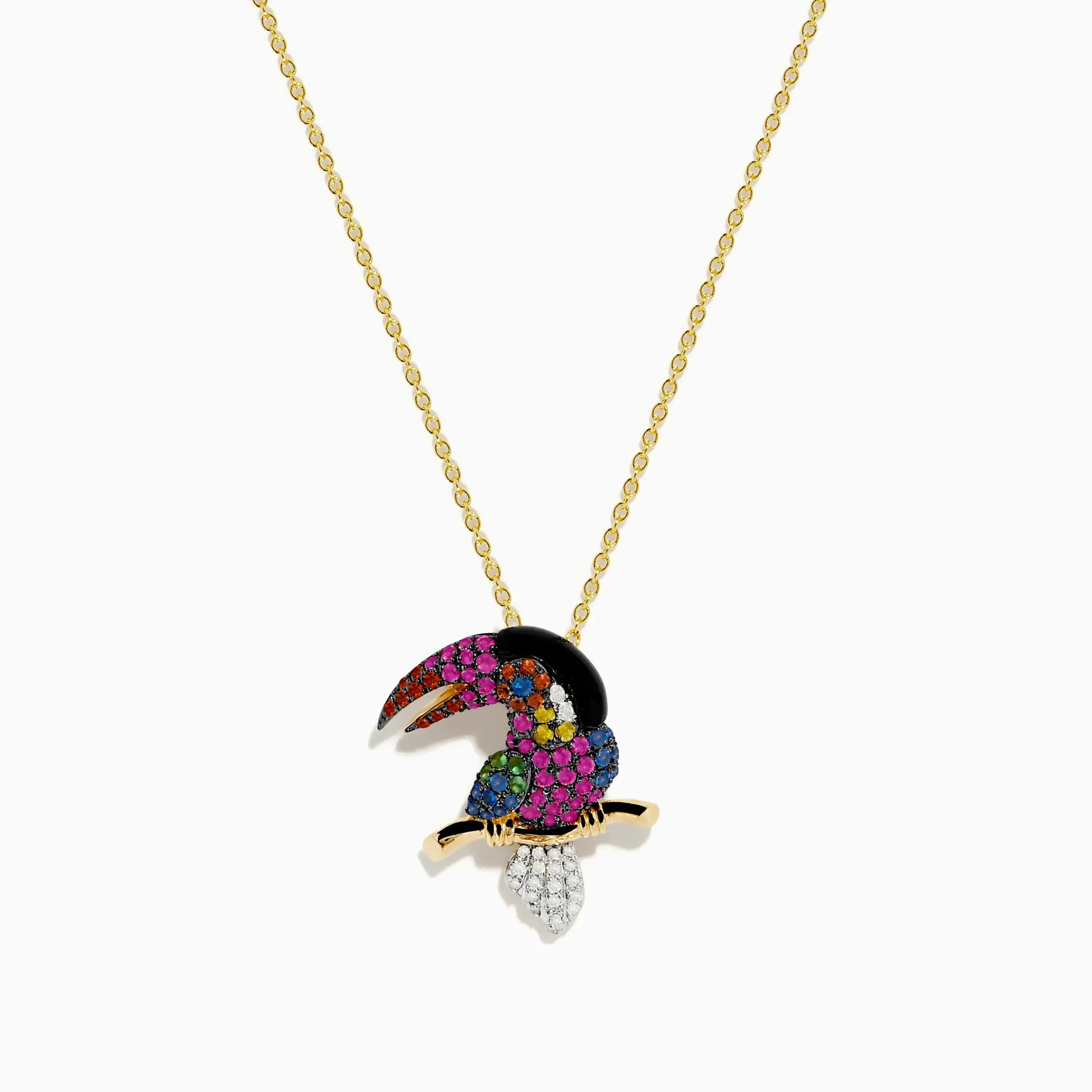 Necklaces & Pendants|Effy Jewelry 14K Yellow Gold Multi Color Sapphire Black Agate and Diamond Parrot Pendant