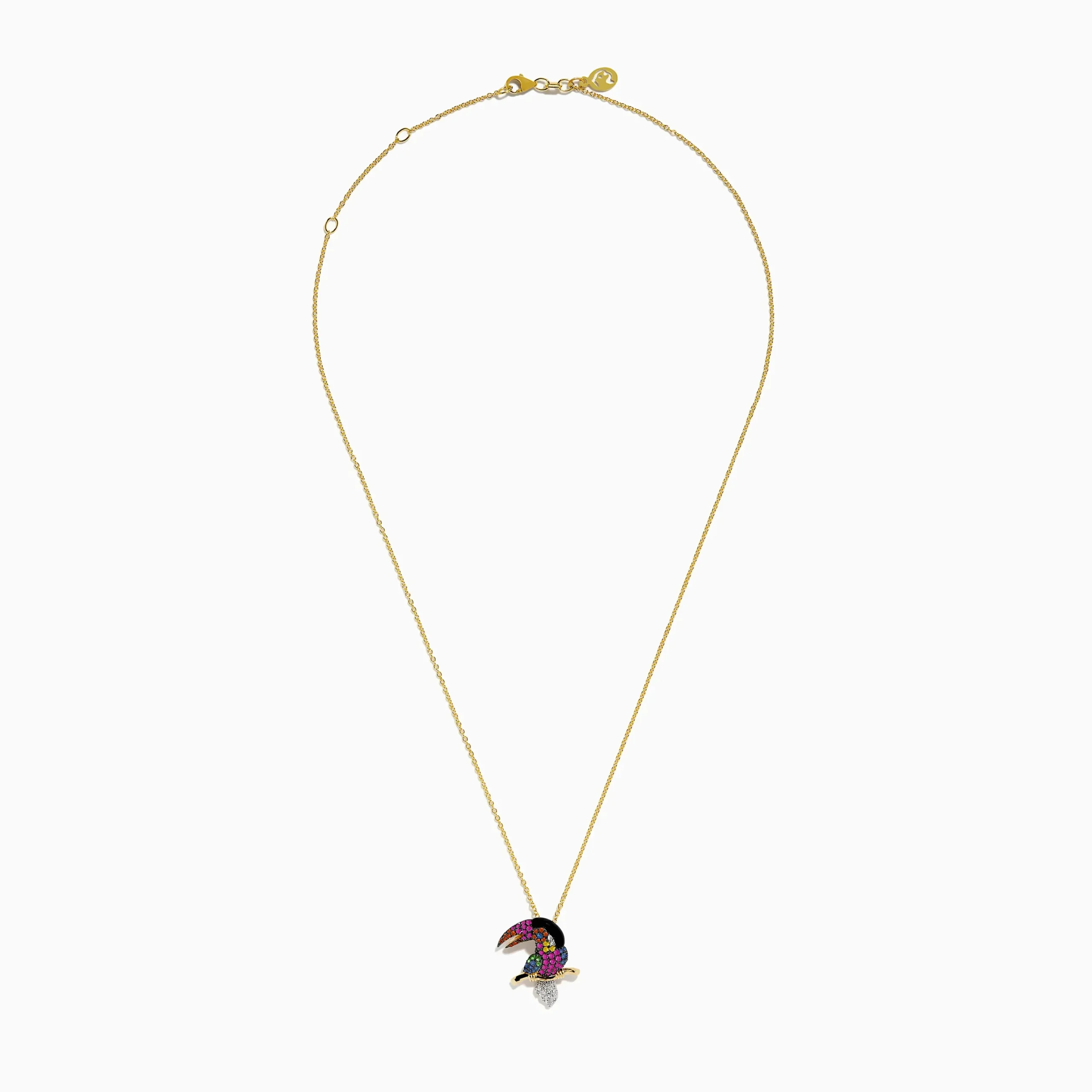 Necklaces & Pendants|Effy Jewelry 14K Yellow Gold Multi Color Sapphire Black Agate and Diamond Parrot Pendant