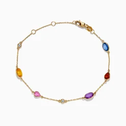 Bracelets|Effy Jewelry 14K Yellow Gold Multi Color Sapphire and Diamond Station Bracelet