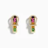 Earrings|Effy Jewelry 14K Yellow Gold Multi Color Sapphire and Diamond Horseshoe Hoop Earrings