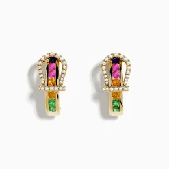 Earrings|Effy Jewelry 14K Yellow Gold Multi Color Sapphire and Diamond Horseshoe Hoop Earrings