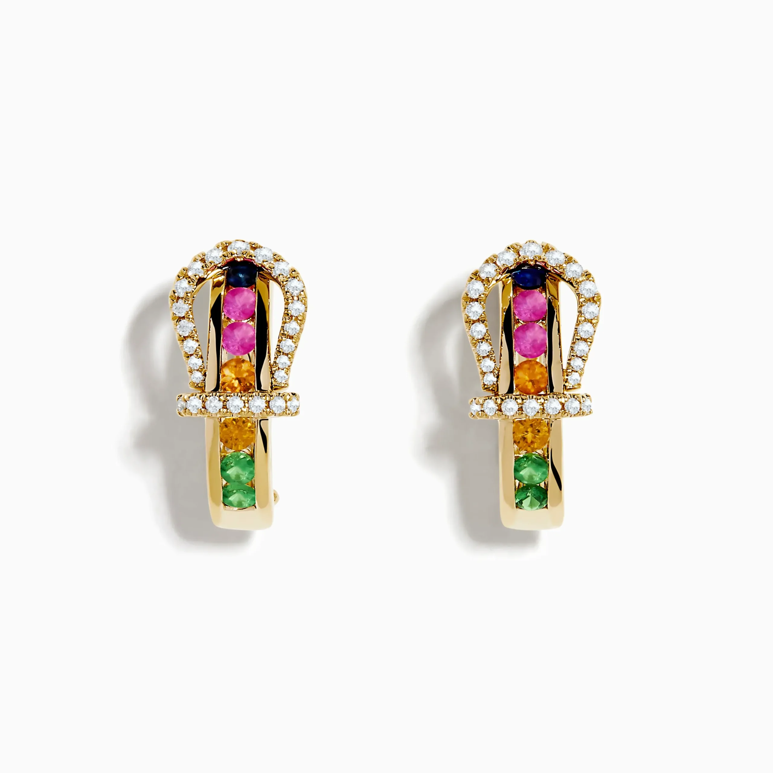 Earrings|Effy Jewelry 14K Yellow Gold Multi Color Sapphire and Diamond Horseshoe Hoop Earrings