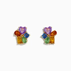 Earrings|Effy Jewelry 14K Yellow Gold Multi Color Sapphire and Pink Amethyst Cluster Earrings