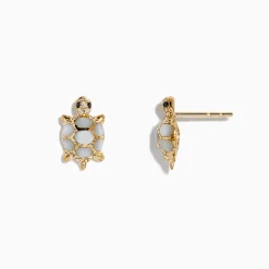 Earrings|Effy Jewelry 14K Yellow Gold Multi Diamond and Mother of Pearl Turtle Stud Earrings
