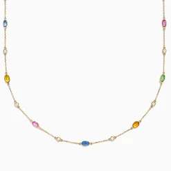 Necklaces & Pendants|Effy Jewelry 14K Yellow Gold Multi Sapphire and Diamond Station Necklace